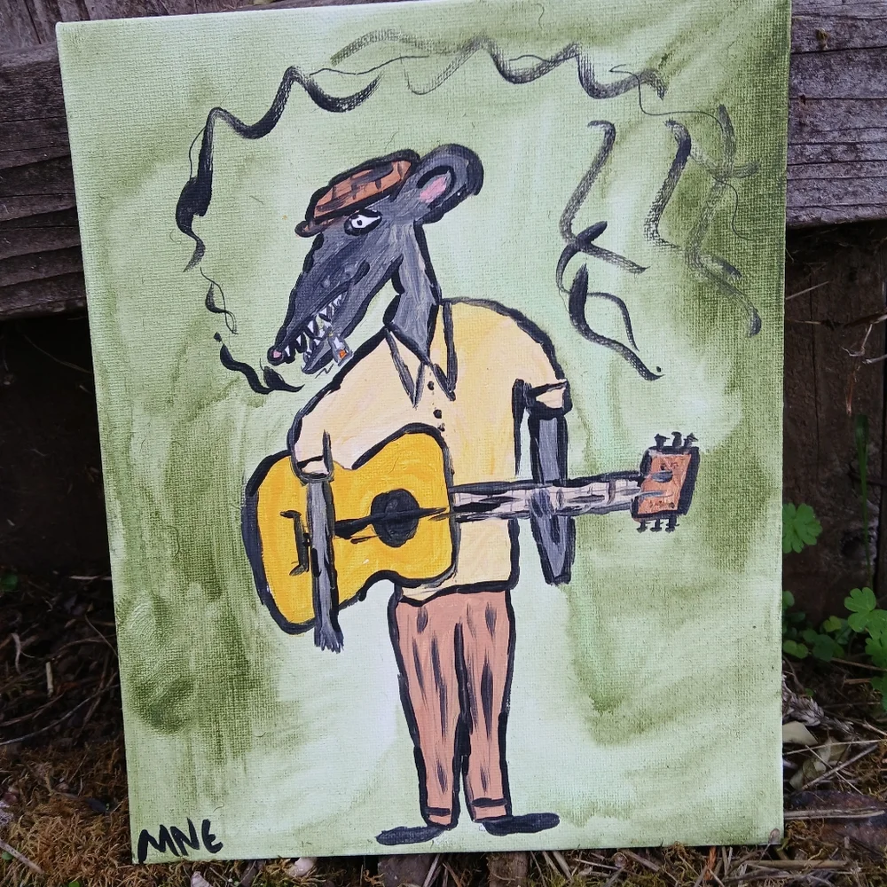 Mouse Playing Guitar Painting Whimsy - Picture 5 of 5